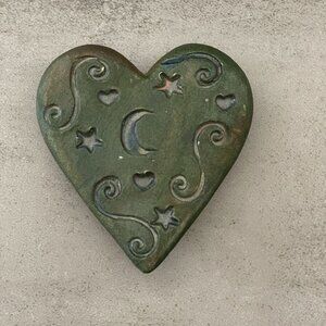 Jeremy Diller Raku Hand-Formed Moon Stars Blessed Heart Pottery 3" Paperweight